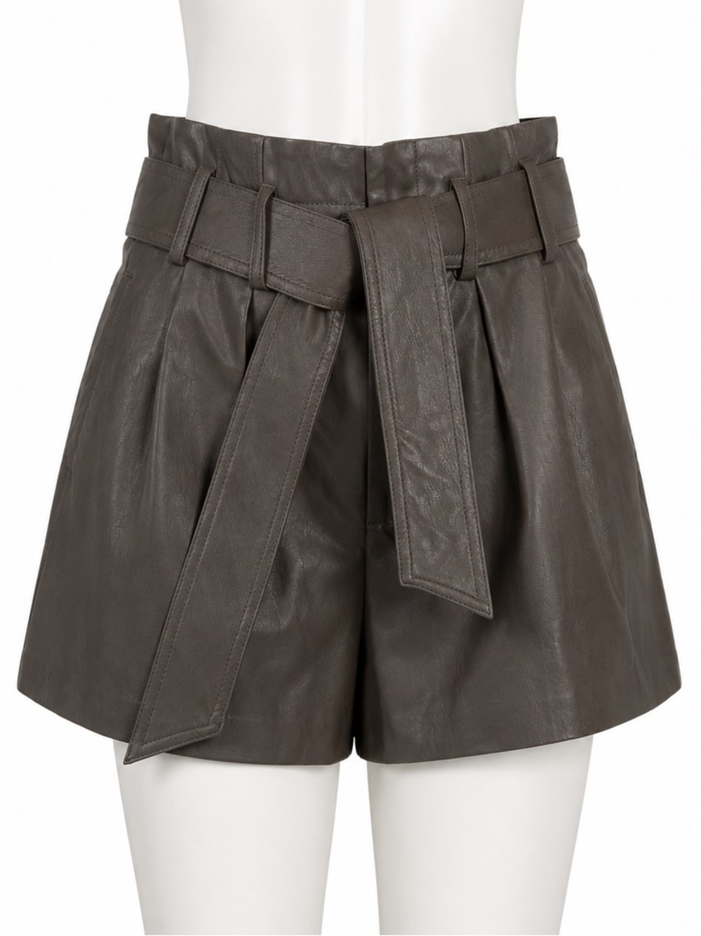 Zara Paper Bag Vegan High Waisted Leather Shorts - Taupe Sz XS